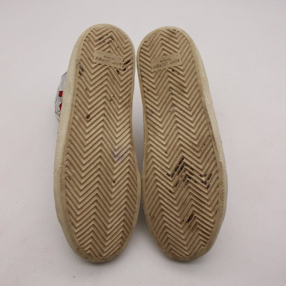 Saint Laurent Paris Love Women's EU 39 Mid Top Sneakers White Leather Glitter - Picture 8 of 13